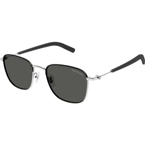 Montblanc MB0392SA 002 Rectangular Sunglasses Shiny Silver Frame Gray Lenses