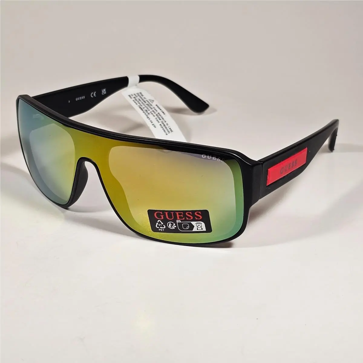Guess GO00055 02C Rectangular Shield Wrap Sunglasses Red Matte Black Mirror Lens