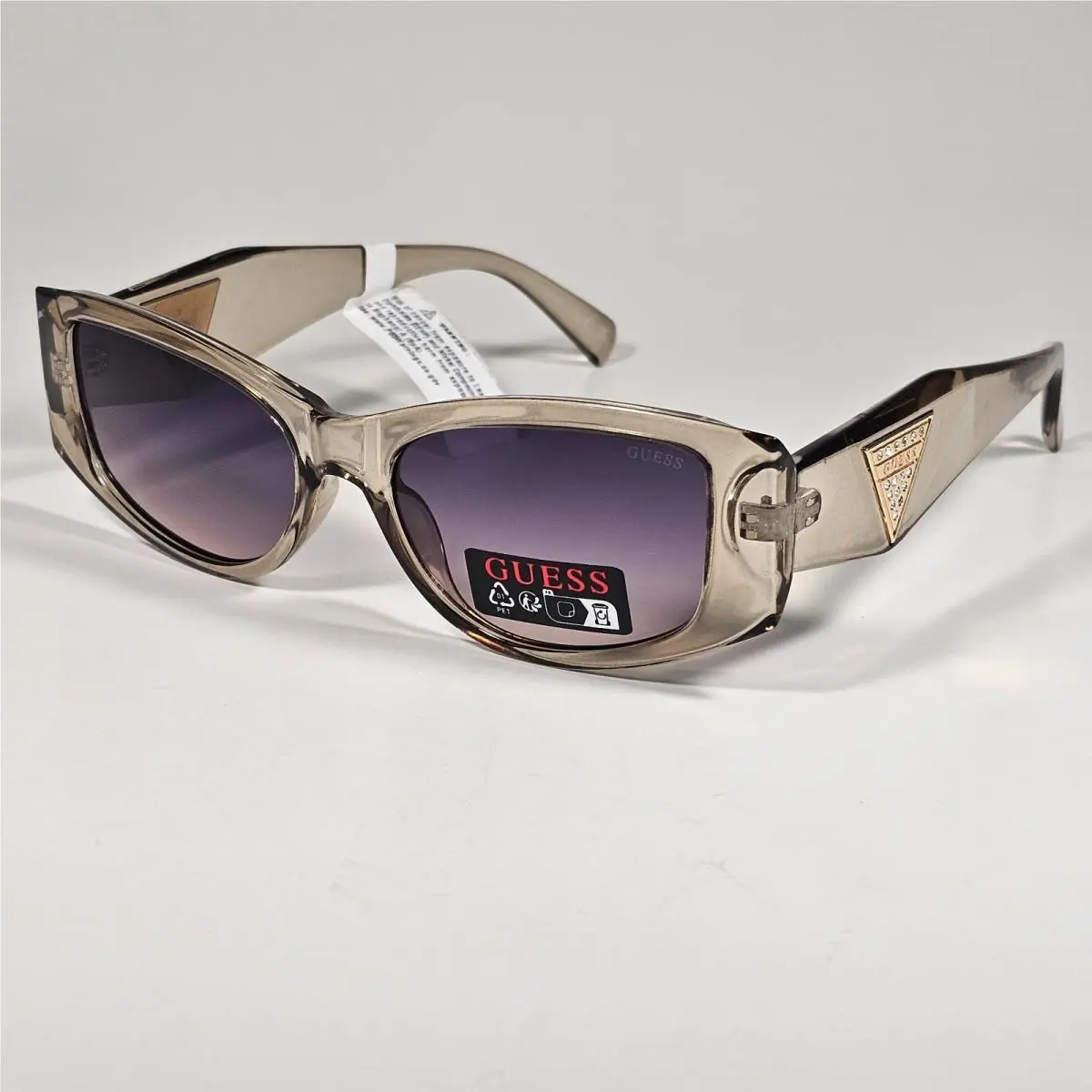 Guess GO00086 27W Cat Eye Cut-off Sunglasses Tan Crystal Frame Smoke Gradient
