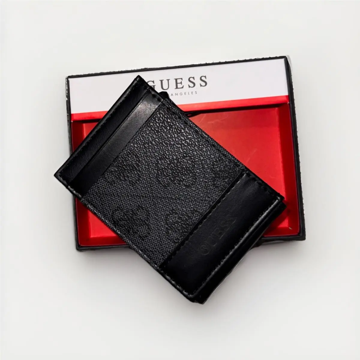Guess Men`s Front Pocket Wallet Magnetic Money Clip Rfid Block Black