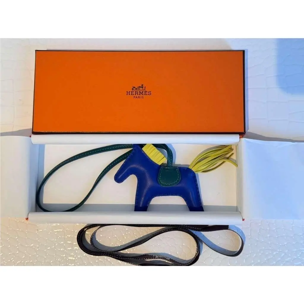 Hermes Pm Rodeo Bag Charm Blue Electrique Malachite Lime Lambsk