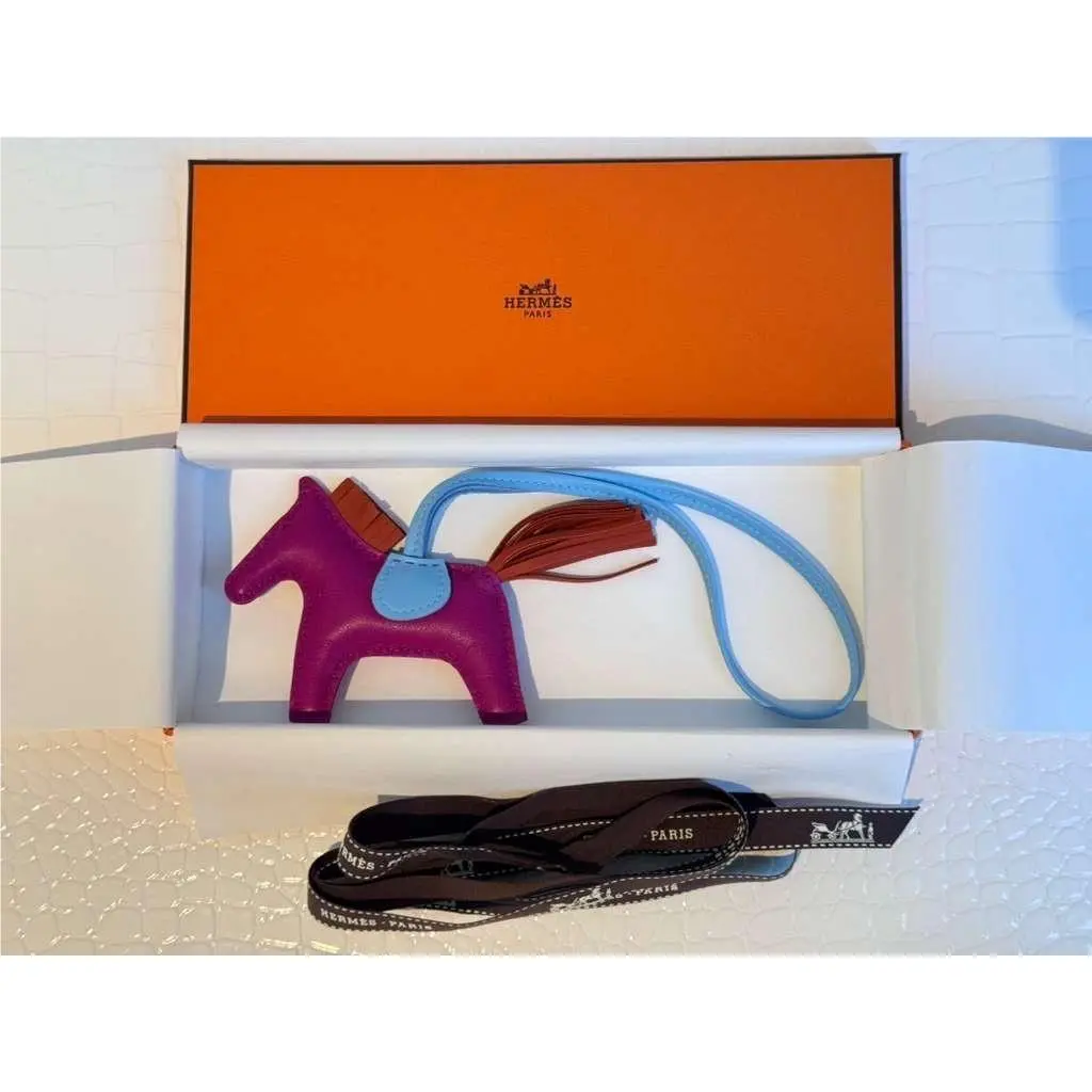 Hermes Pm Rodeo Bag Charm Rose Pourpre Cornaline Celeste Lambsk