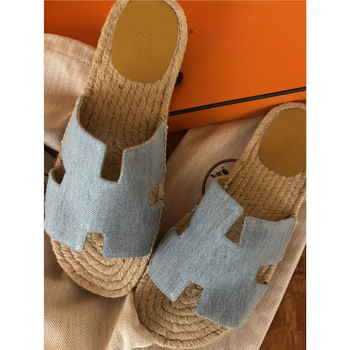 Hermes Izmir Denim Sandals Men and Dust Bag US 10/EU 43