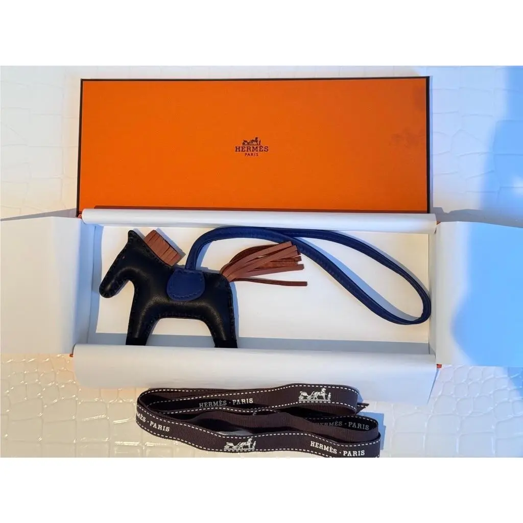 Hermes Pm Rodeo Bag Charm Black Gold Bleu Saphir Lambsk
