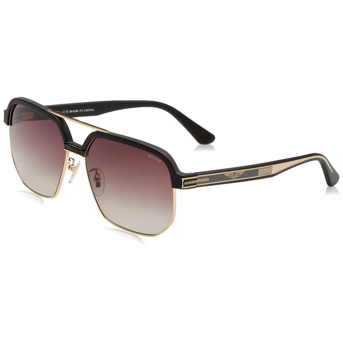Police SPLF11 0302 Sunglasses Men`s Matte Black/gold Pilot 61mm