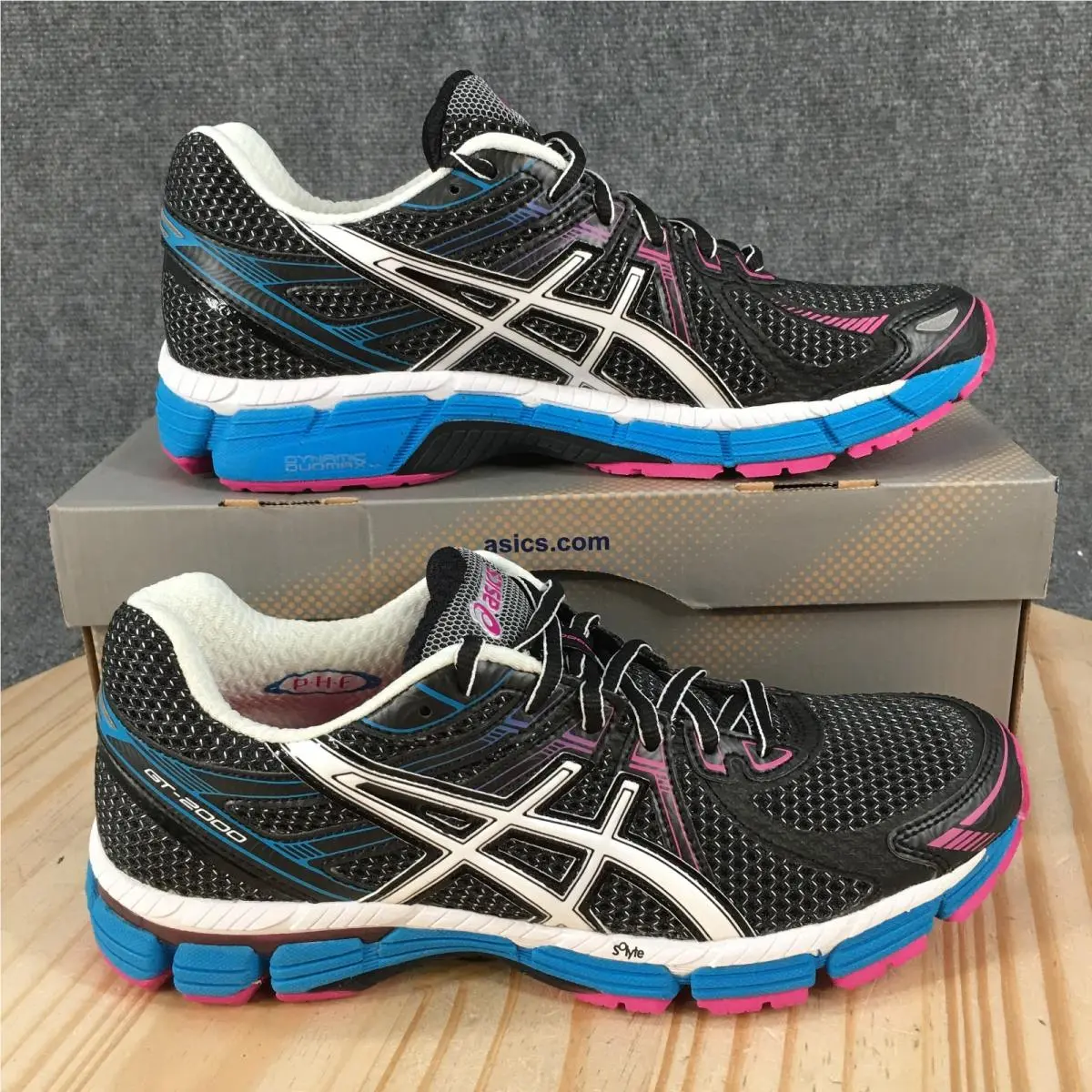 Asics GT-2000 Running Shoes Womens 9 2A Black Pink Blue Lace Up Athletic T25L5N