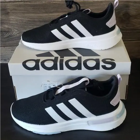 Adidas Youth Racer Black Running Sneakers Size 7 Casual Lightweight Athletic