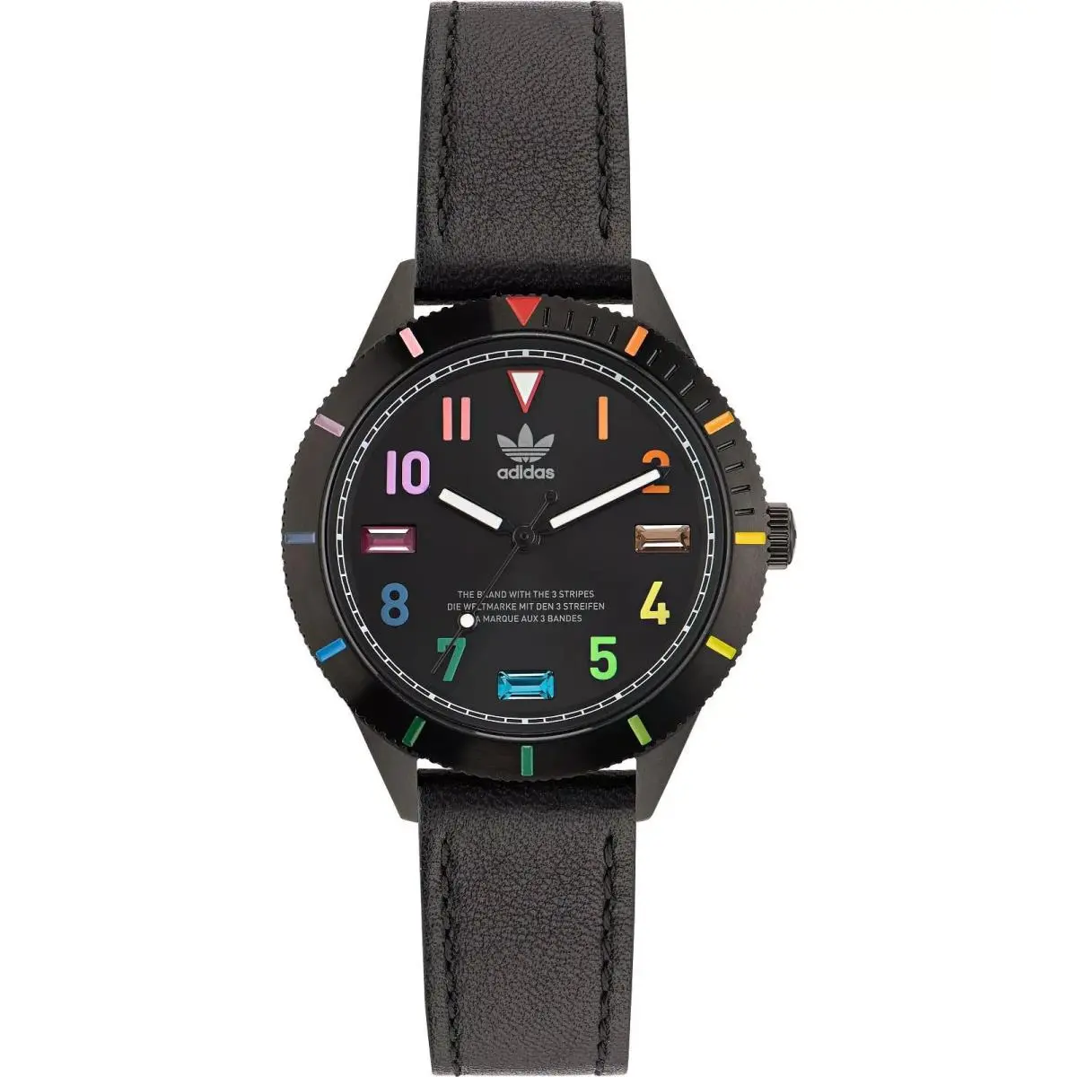 Adidas Originals Rainbow Fashion Edition Three Icon Small Black Watch AOFH22573 - Dial: Black, Band: Black, Bezel: Black, Multicolor