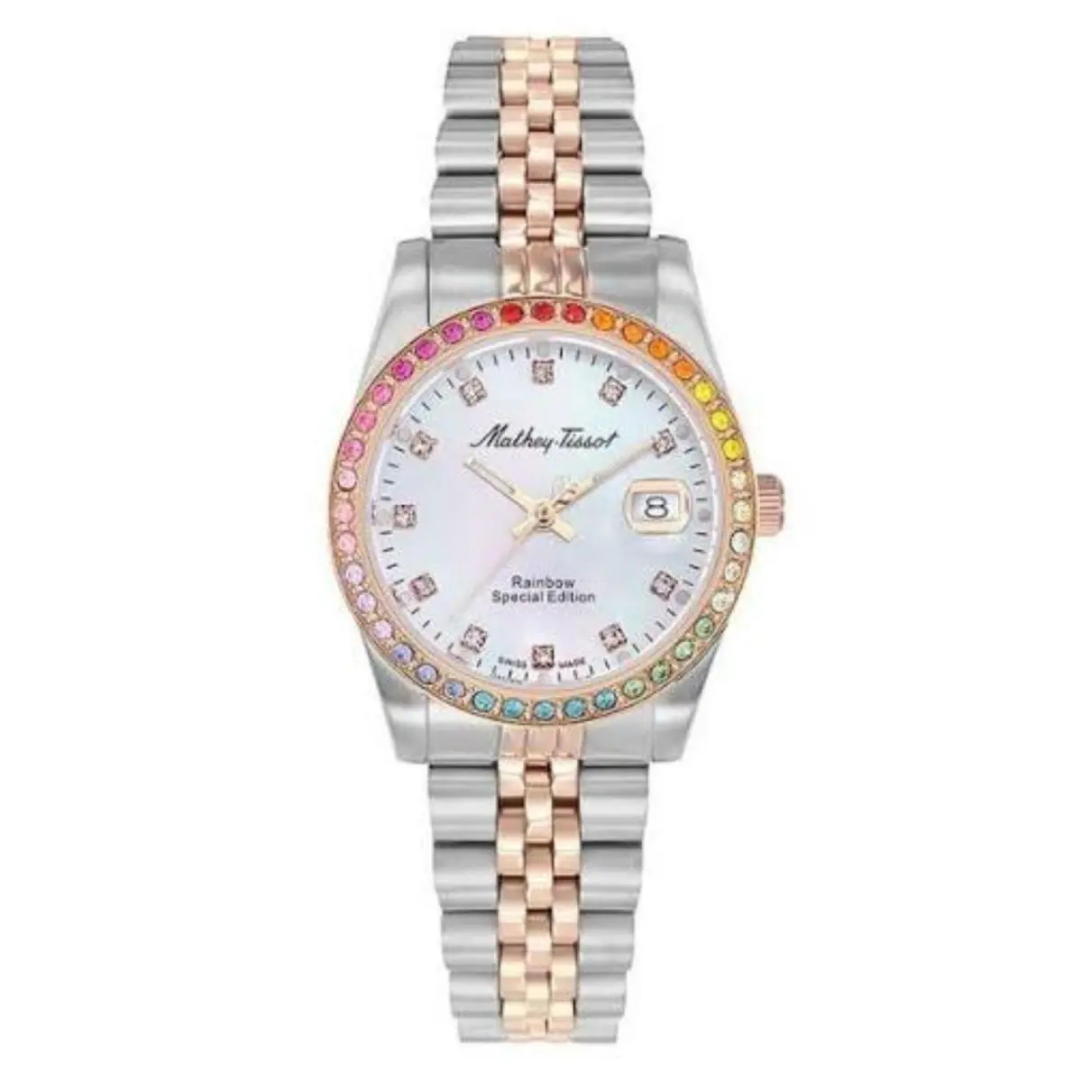 Mathey Tissot Women`s Rainbow White Dial Watch - D809BQI - Dial: White, Band: Two-tone
