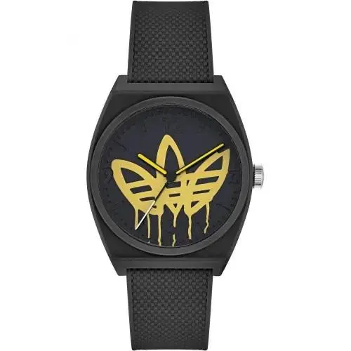 Adidas Originals Analog Street Project Two Quartz Unisex Watch AOST22038 - Dial: Black, Yellow, Band: Black, Bezel: Black