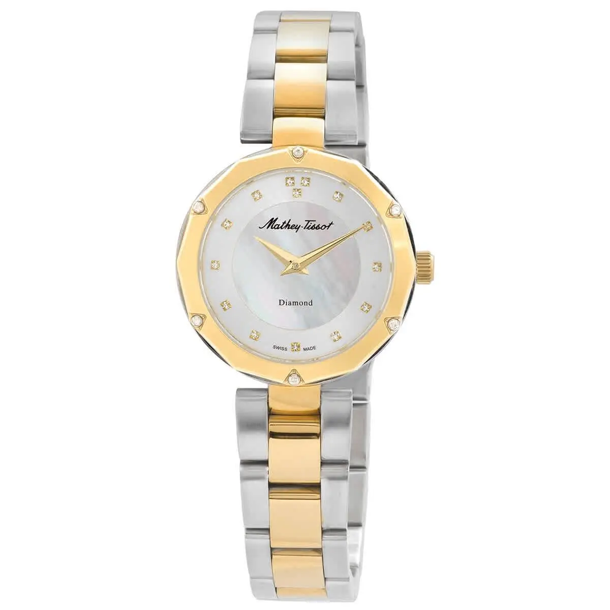 Mathey-tissot Molly Quartz Diamond Ladies Watch D1087BQYI - Dial: Mother of Pearl, Band: Two-tone (Silver-tone and Yellow Gold-tone), Bezel: Two-tone