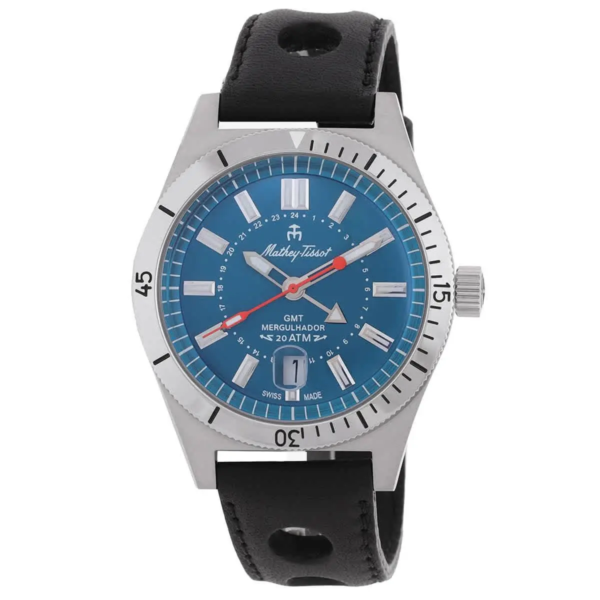 Mathey-tissot Mergulhador Gmt Quartz Blue Dial Men`s Watch Mrgabu
