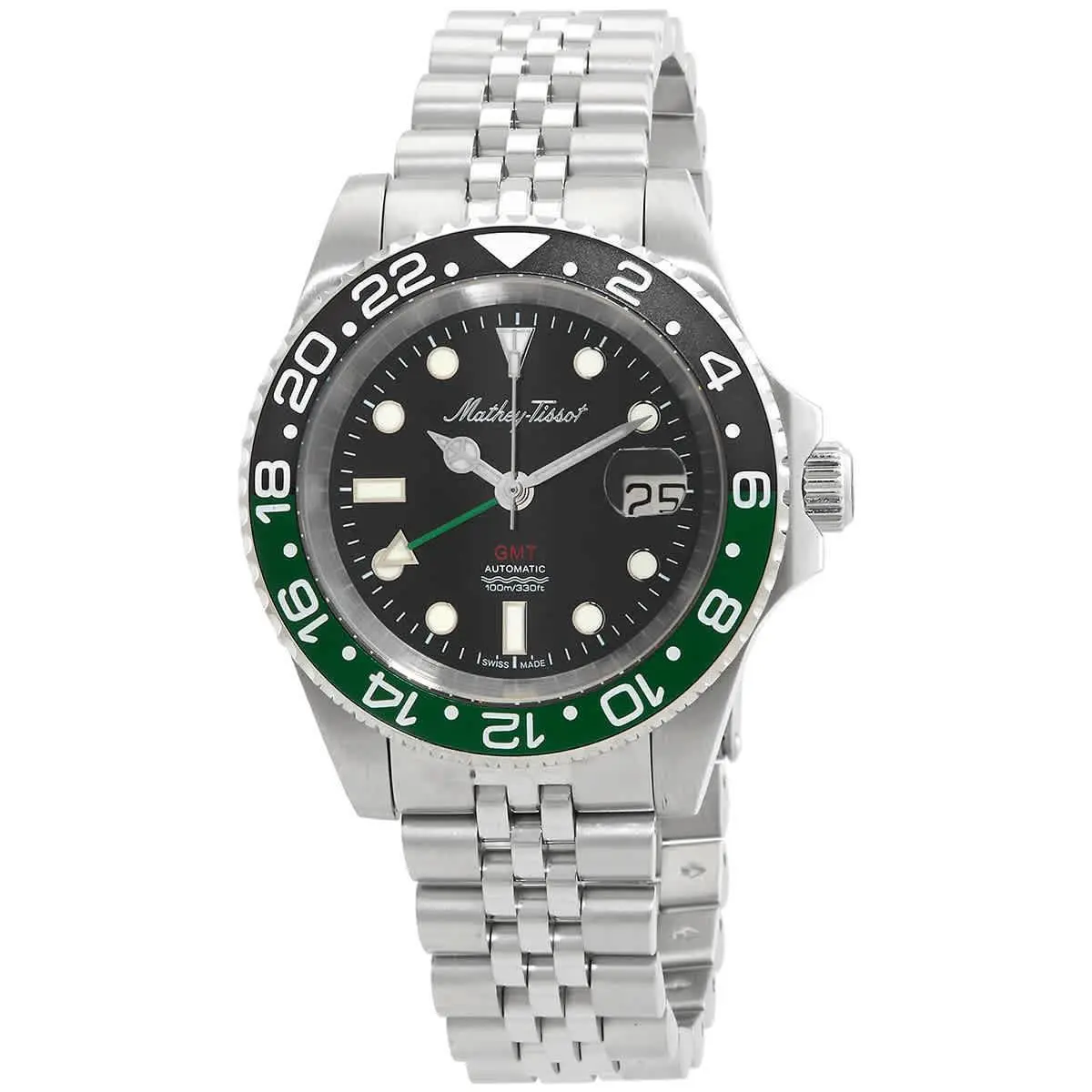 Mathey-tissot Gmt Automatic Black Dial Sprite Bezel Men`s Watch H903ATNV