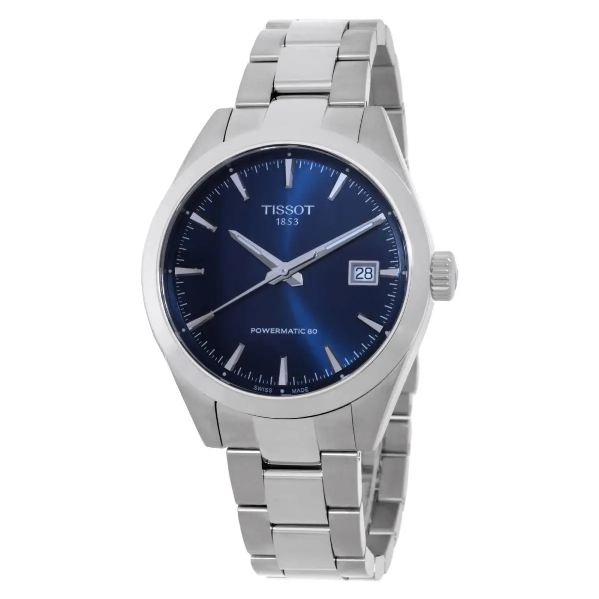 Tissot Gentleman Automatic Blue Dial Watch T1658071104100 - Dial: Blue, Band: Silver-tone, Bezel: Silver-tone