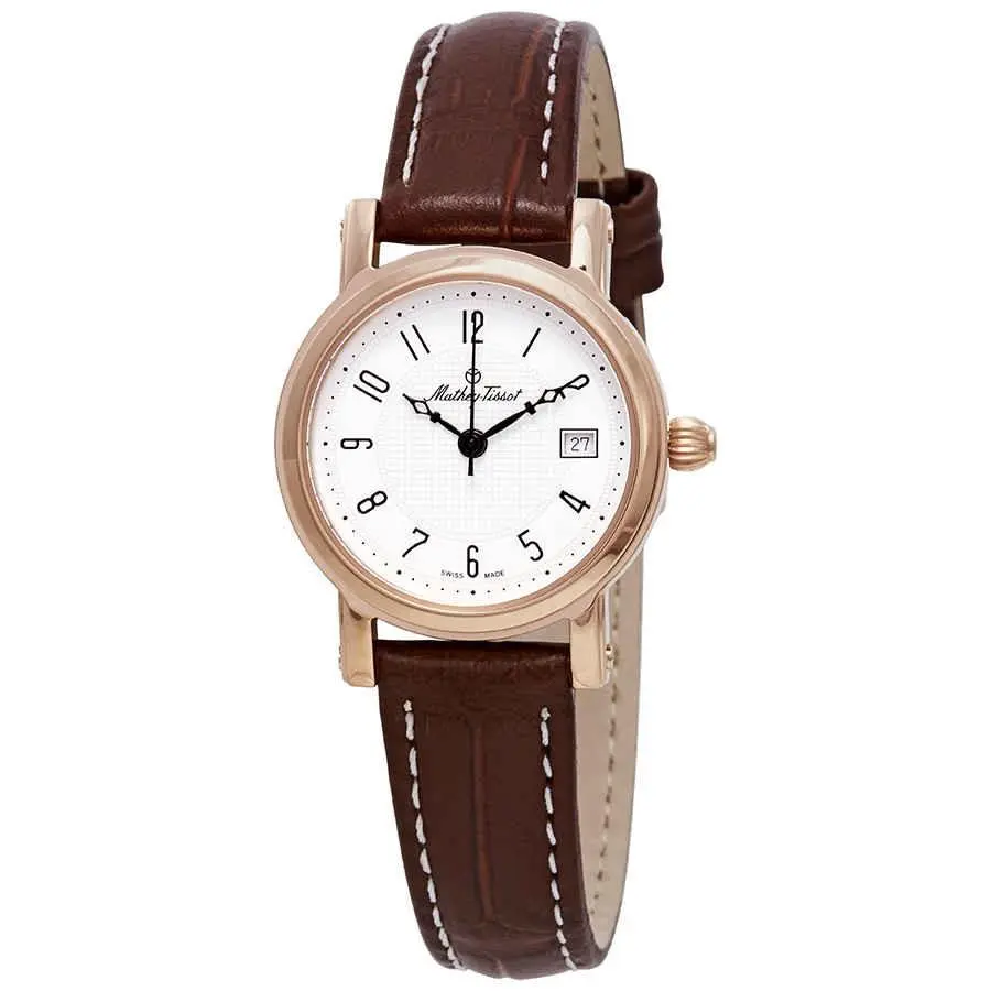 Mathey-tissot City White Dial Brown Leather Ladies Watch D31186PG