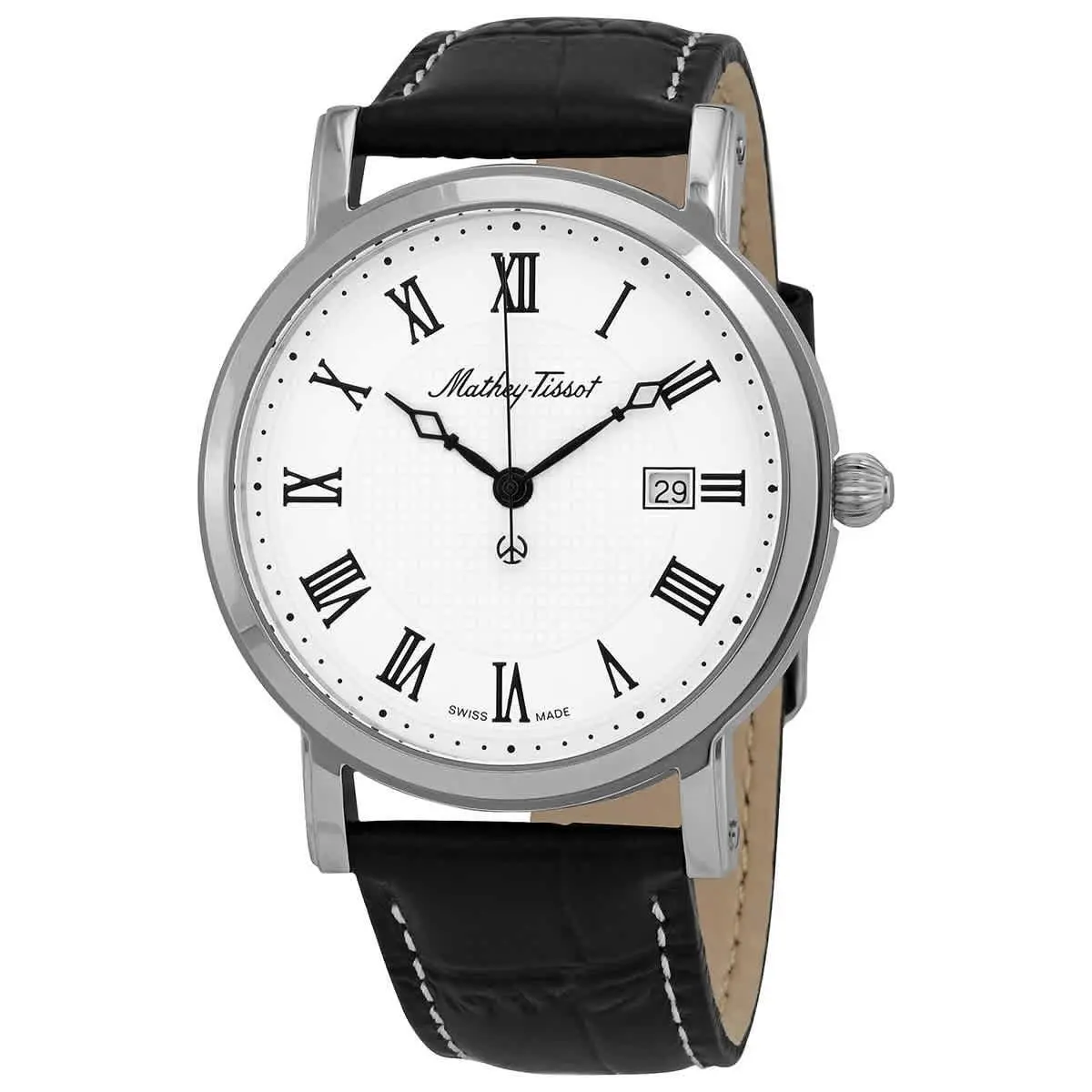 Mathey-tissot City White Dial Men`s Watch HB611251ABR - Dial: White, Band: Black, Bezel: Silver-tone