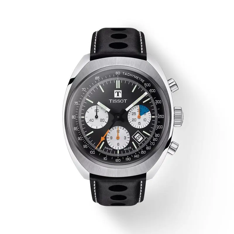 Tissot Heritage 1973 Leather Strap Chronograph Men`s Watch T1244271605100 - Dial: Black, Band: Black