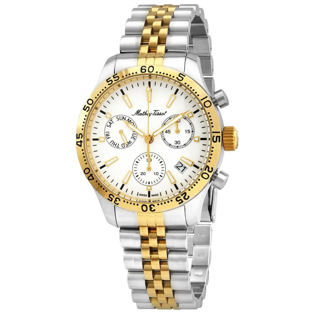 Mathey-tissot Mathey II Quartz Crystal White Dial Ladies Watch H1822CHBI - Dial: White, Band: Two-tone (Silver-tone and Gold-tone), Bezel: Silver-tone