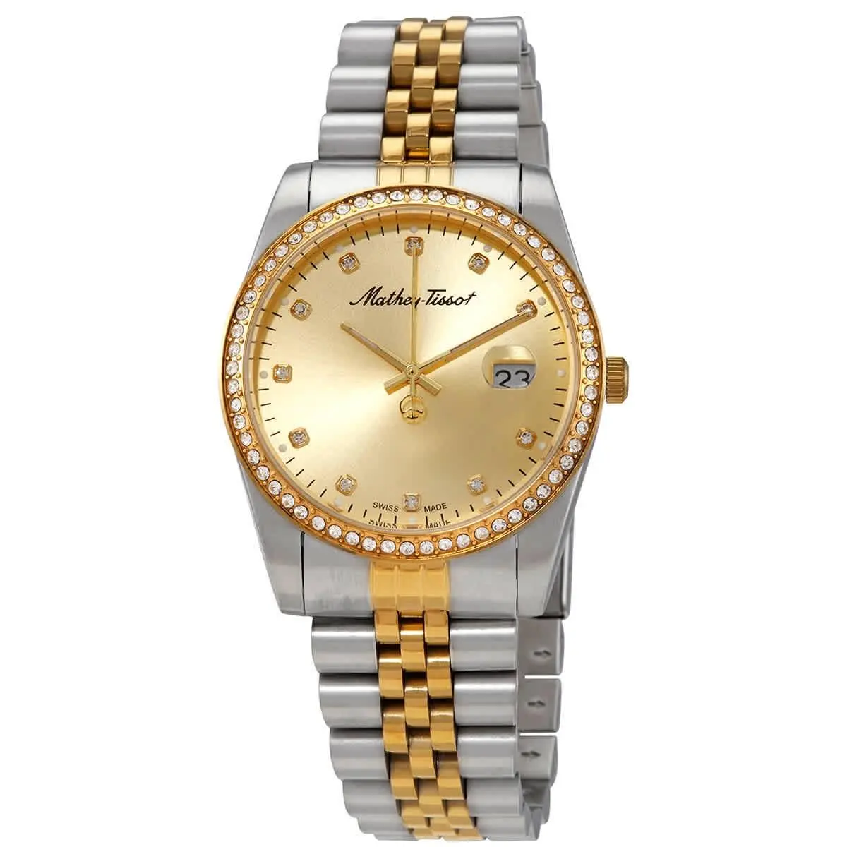 Mathey-tissot Mathy IV Quartz Crystal Champagne Dial Men`s Watch H709BDQI - Dial: Champagne, Band: Two-tone (Silver-tone and Yellow Gold PVD ), Bezel: Silver-tone