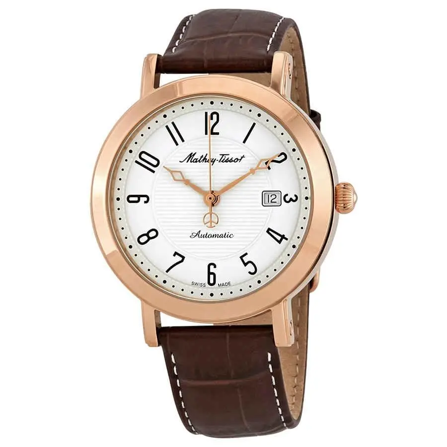 Mathey-tissot City Automatic White Dial Men`s Watch HB611251ATPG - Dial: White, Band: Brown, Bezel: Rose Gold PVD