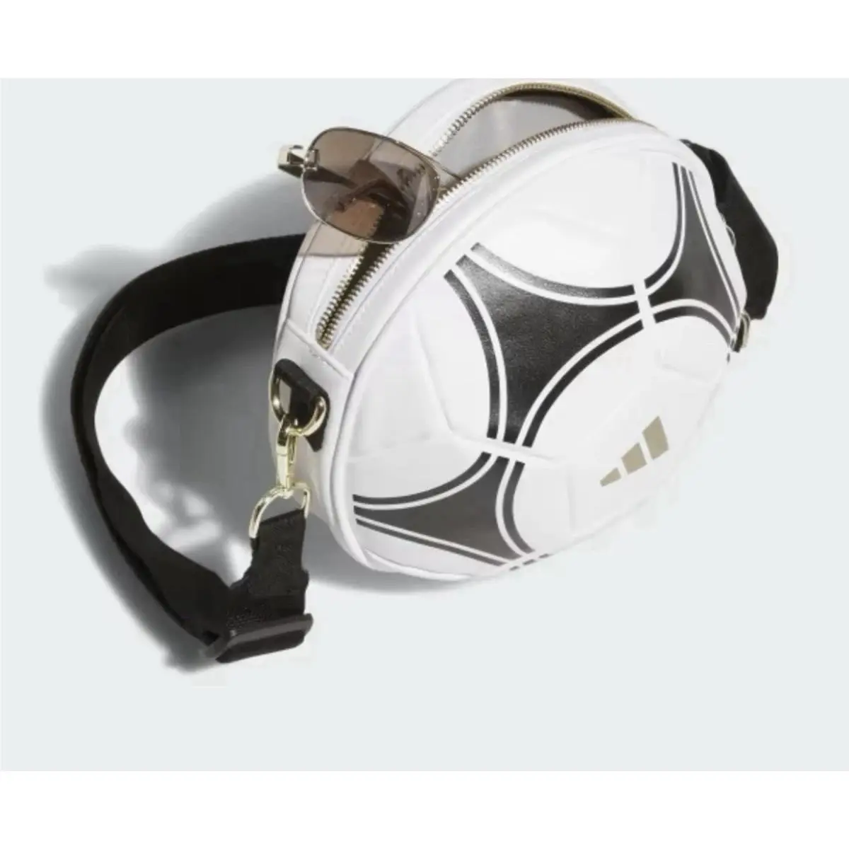 Adidas Soccer Ball Crossbody Bag White Black Gold Logo Adjustable Strap