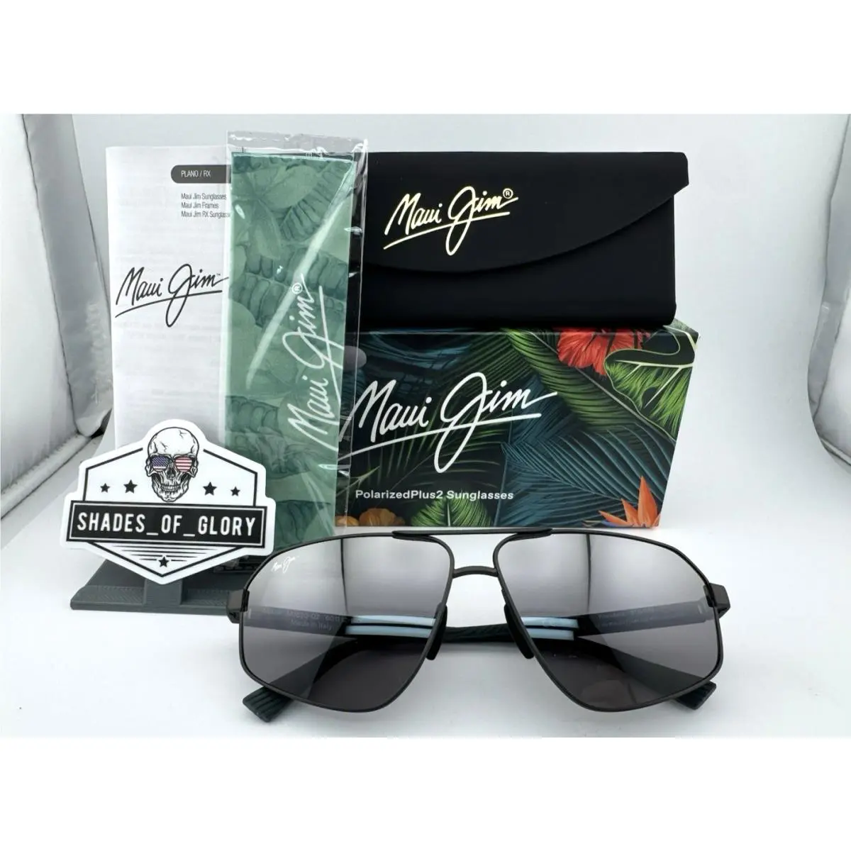 Maui Jim Keawawa MJ 620-02 Gunmetal Silver TO Black Aviator Sunglasses Exclusive