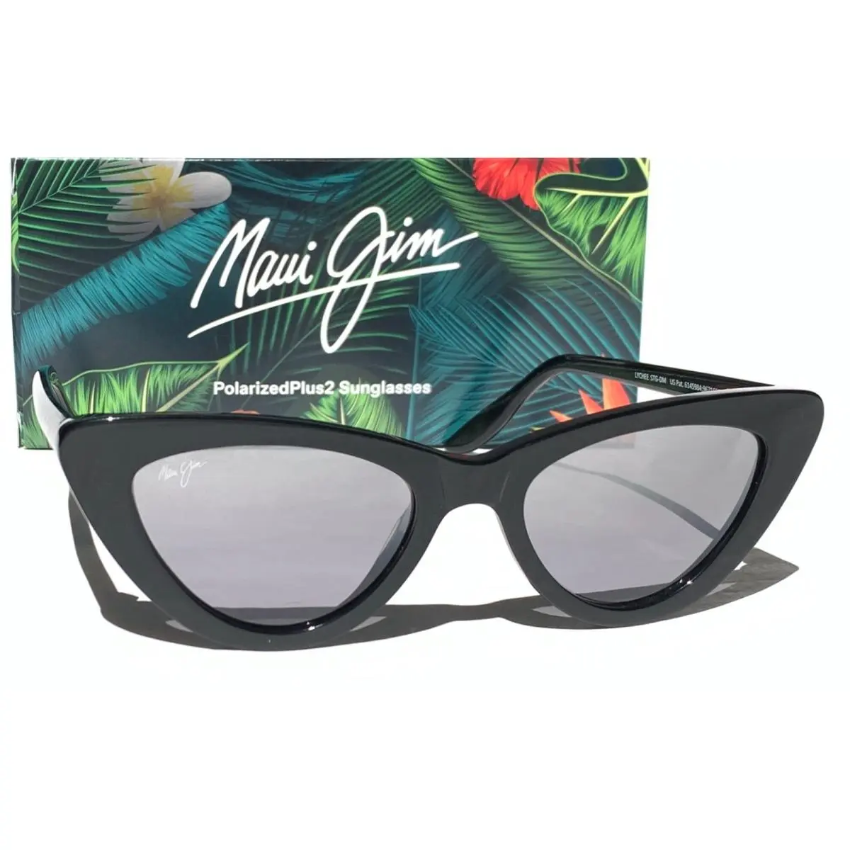 Maui Jim Lychee Black Gloss Cat-eye Polarized ST Glass Lens Sunglass MJ891-02A
