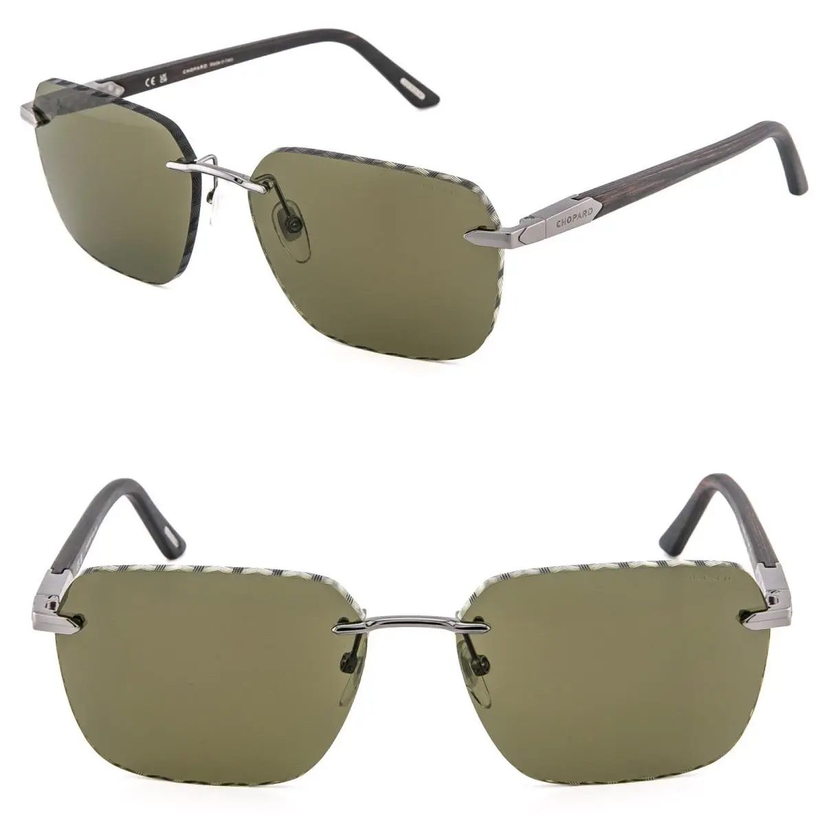 Chopard L.u.c. G62V Aviator Ruthenium Wood Polarized SCHG62V Rimless Sunglass
