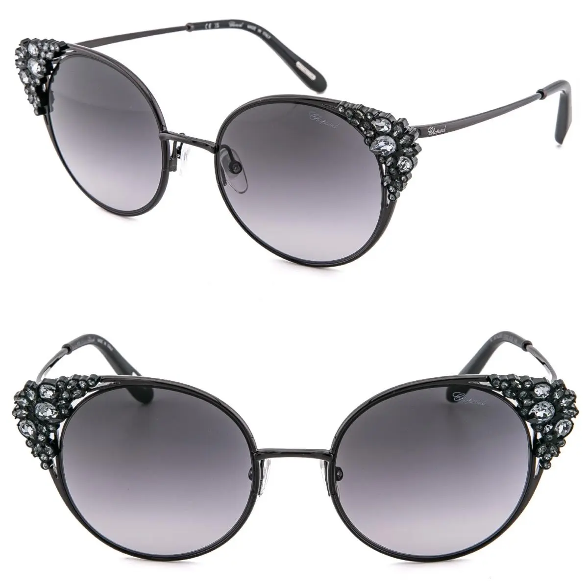 Chopard Black Bold Crystal High Jewelry SCHL06S Metal Boutique Sunglasses L06S