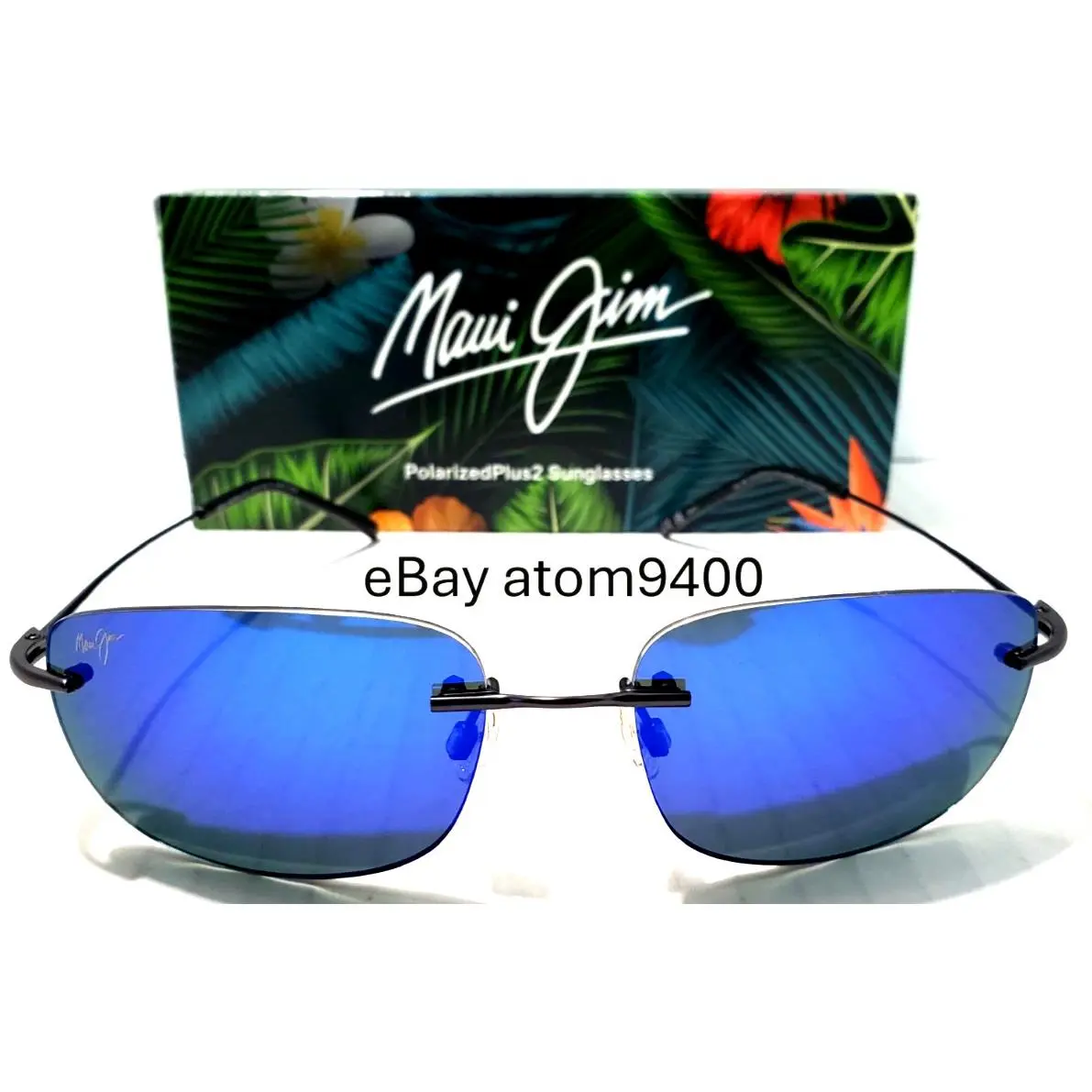 Maui Jim Sunglasses Ohai Blue Hawaii Mirror Lens Rimless Grey Frame