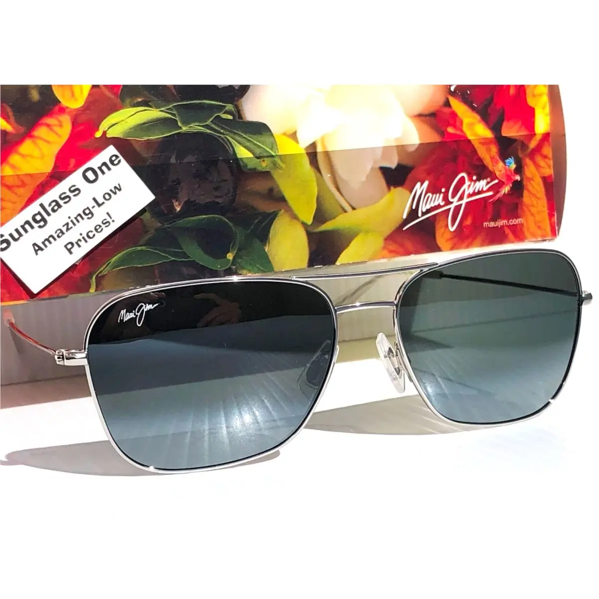 Maui Jim Naauao Shiny Silver Crystal Polarized Grey Lens Sunglass 675-14A