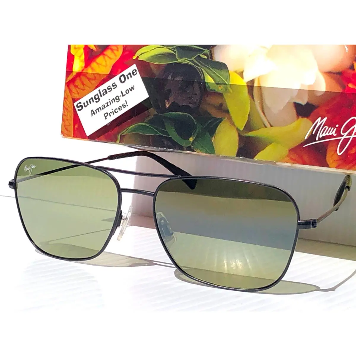 Maui Jim Naauao Matte Black Polarized HT Green Lens Sunglass HT675-02