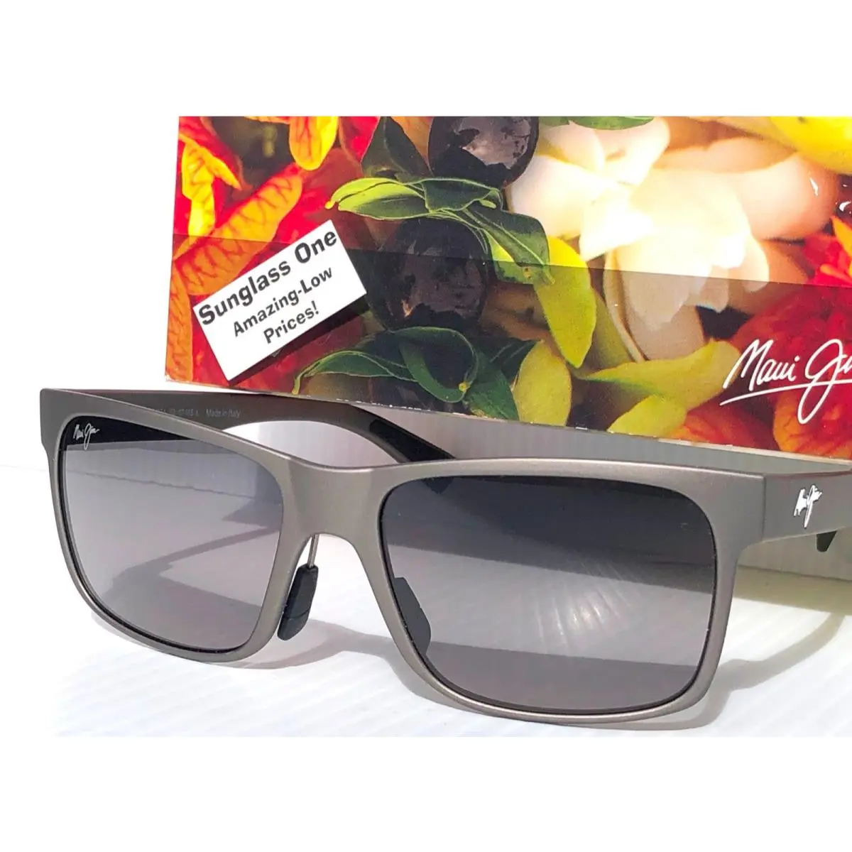 Maui Jim Hoopili Metallic Matte Grey Polarized Grey Glass Sunglass 683-14
