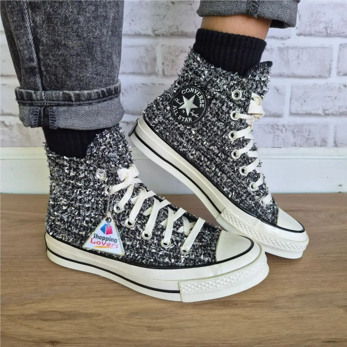 ⭐converse Chuck 70 Hi Metallic Tweed Sz 7.5 Women`s Shoes Sneakers Black A14442C