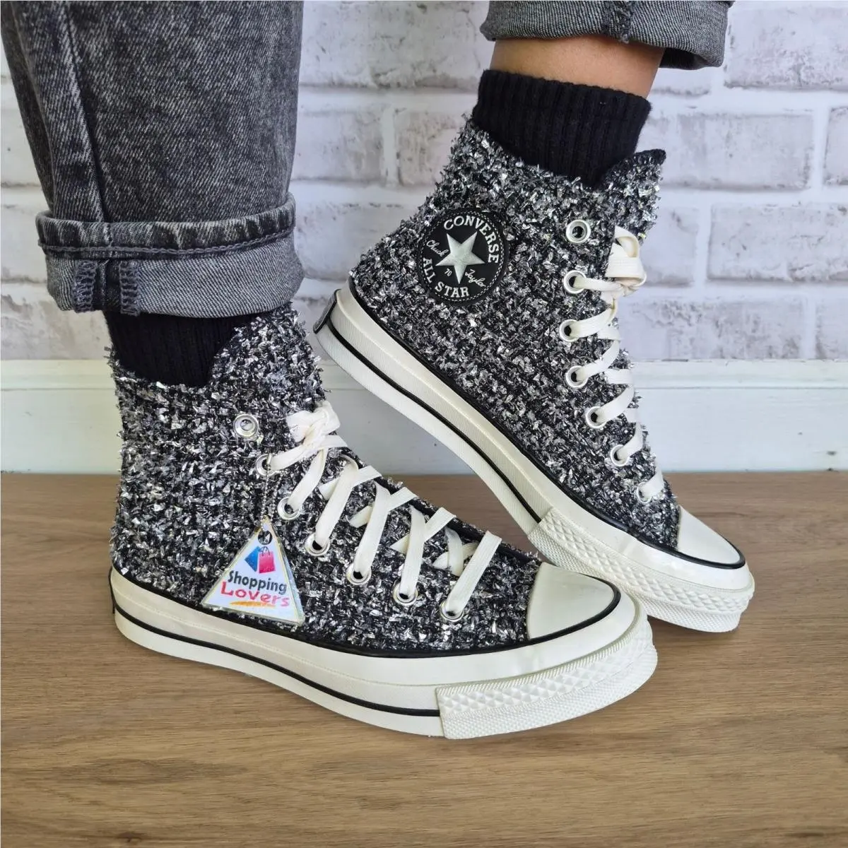 ⭐converse Chuck 70 Hi Metallic Tweed Sz 7.5 Women`s Shoes Sneakers Black A14442C