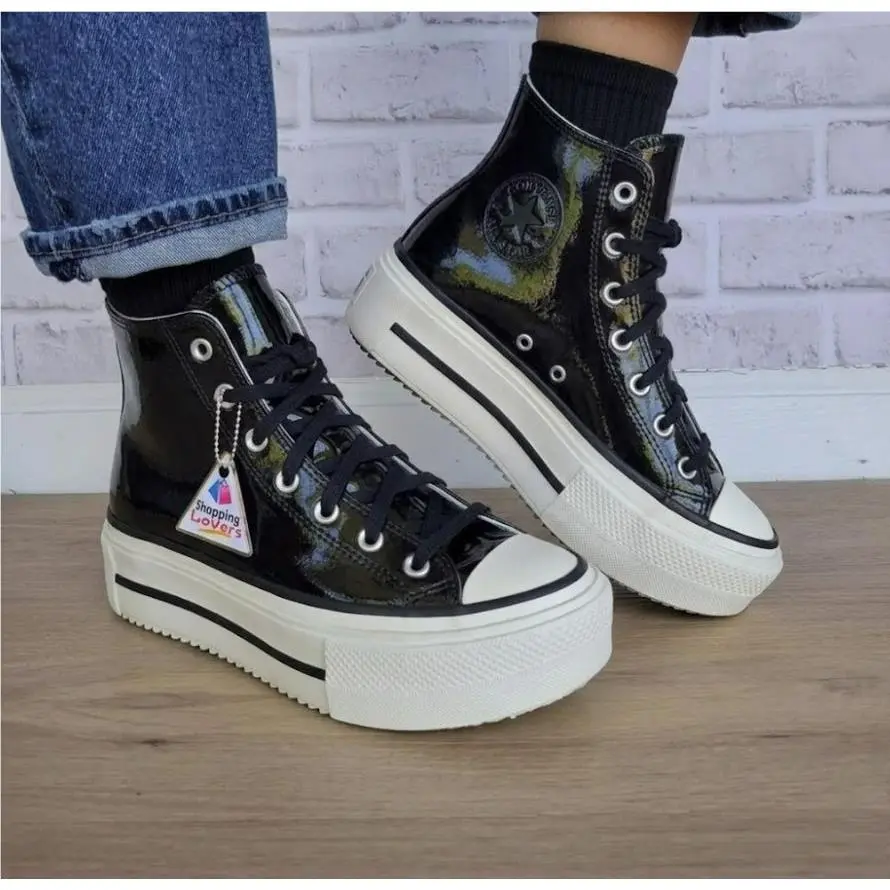 Converse Lift Double Stack Platform Sz 9.5 Women`s Shoes Sneakers Black A12977C