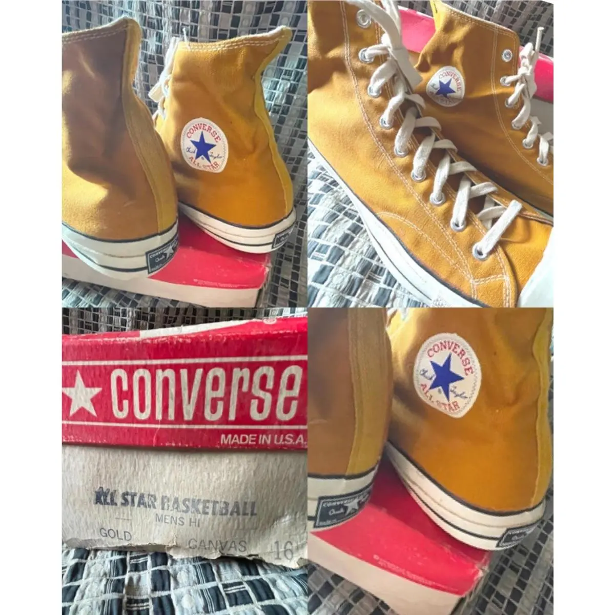 Vtg 60S 70S Mens 16 Yellow Gold Usa Chuck Taylor Converse Sneaker Shoes +box