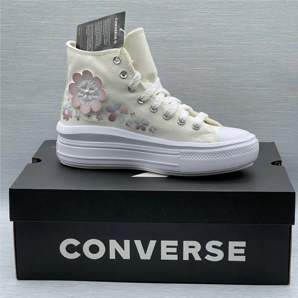 Converse Women`s 10.5 Sneakers Platform Cream Pink Floral Ctas Move Hi A14270C