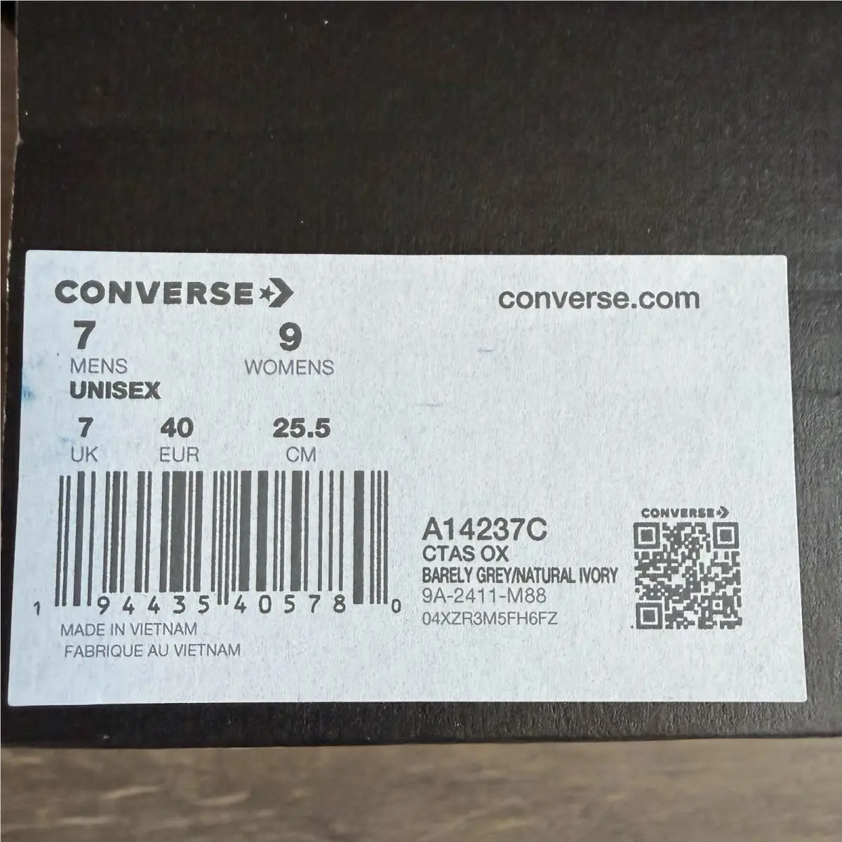 Converse shoes - Converse Chuck Taylor All Star OX - A14237C - Barely Grey / Natural Ivory (UPC: 0194435405797) 13