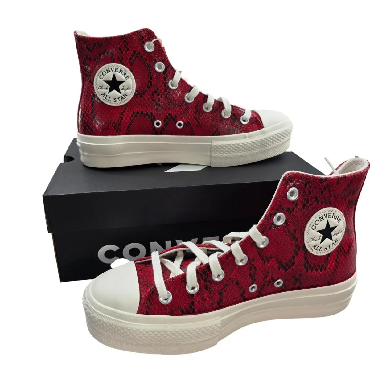 Converse Women`s 8 Chuck Taylor Lift Hi Platform Sneakers Red Snake Print