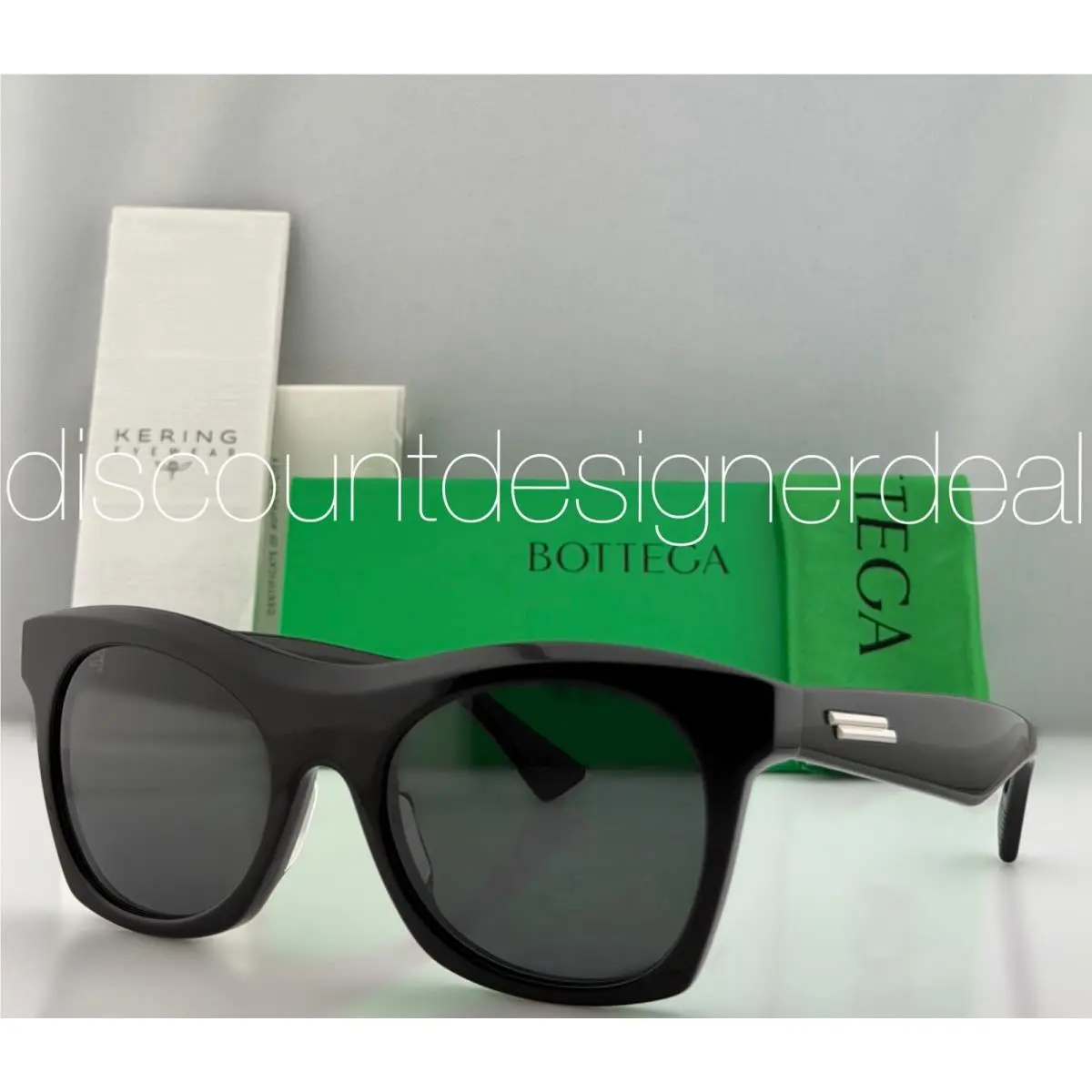 Bottega Veneta BV1061S 001 Square Sunglasses Black Silver Grey Lens 54mm