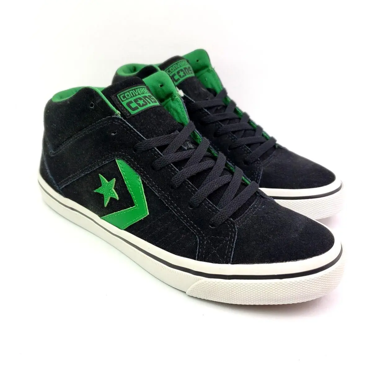 Converse Gates Mid Mens Sz 8 Women Sz 9.5 Black Green Suede Skate Sneaker Shoes