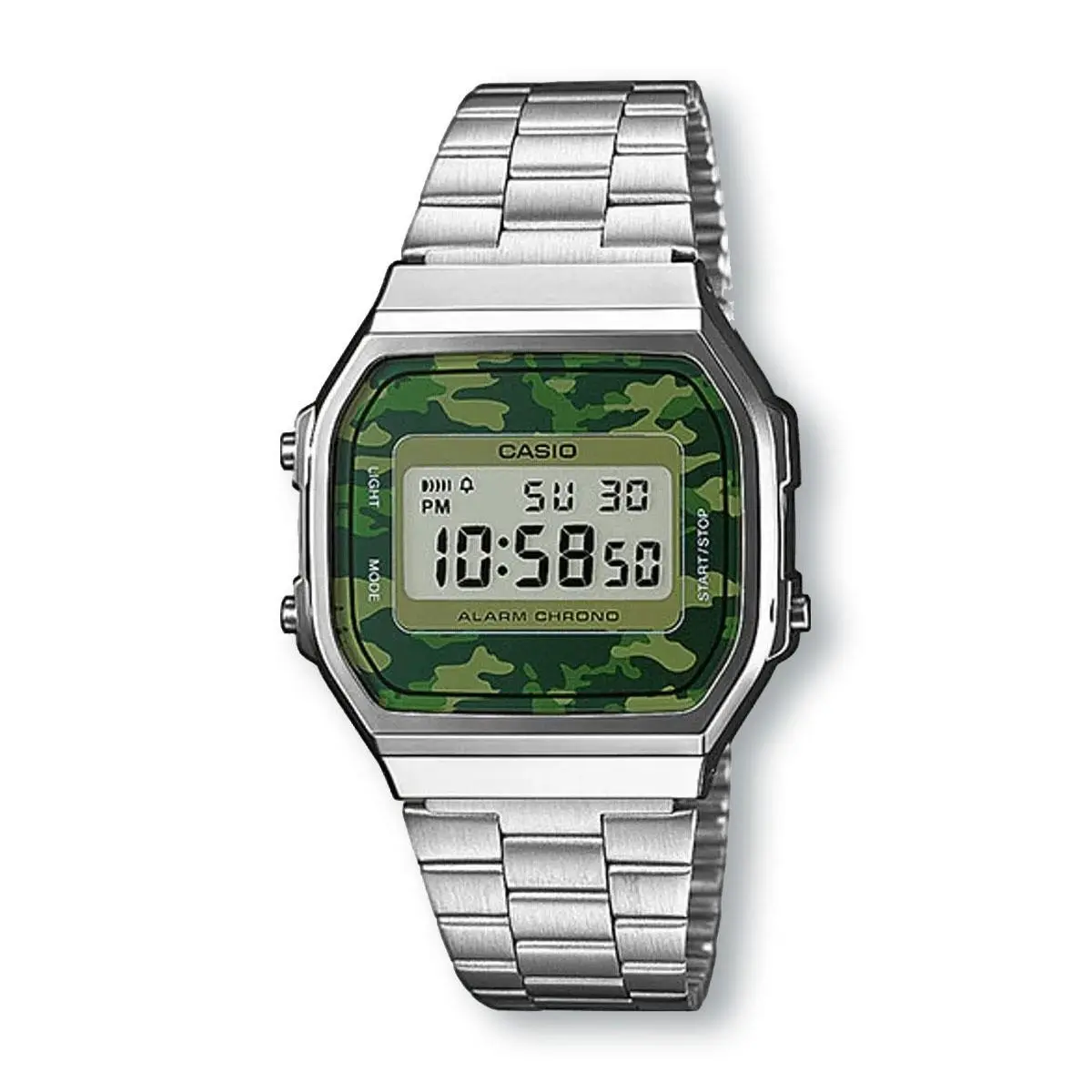 Casio A168WEC-3D Digital Electro Luminescence Watch Silver Camouflage