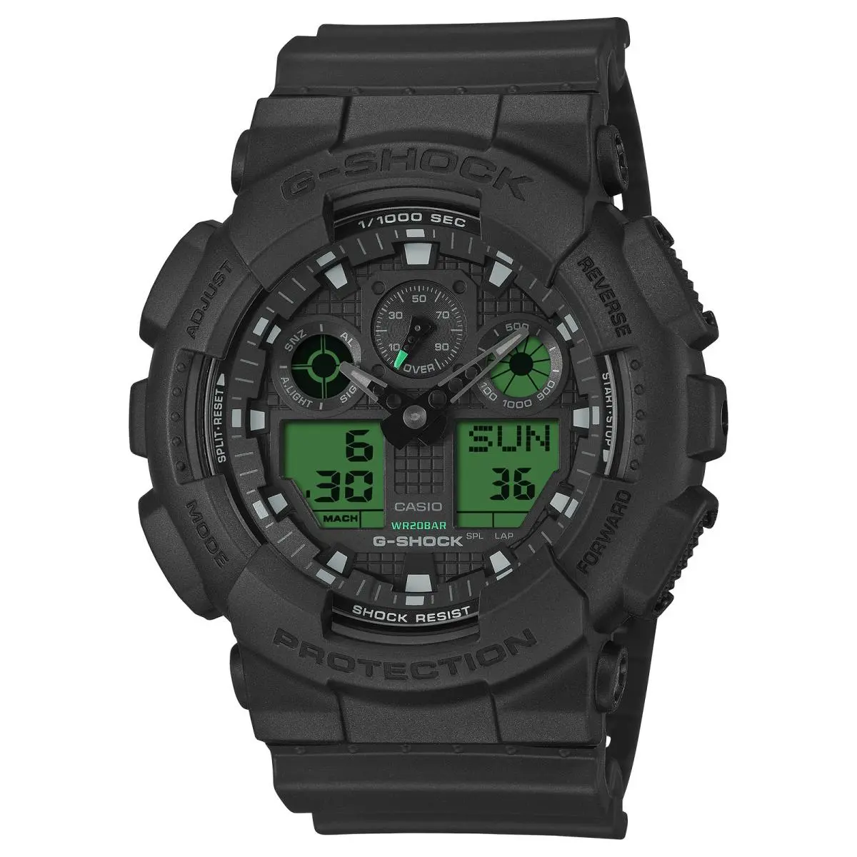 Casio G-shock GA100BEG-1A Unisex Black Resin Electro Green GA-100 Series Watch