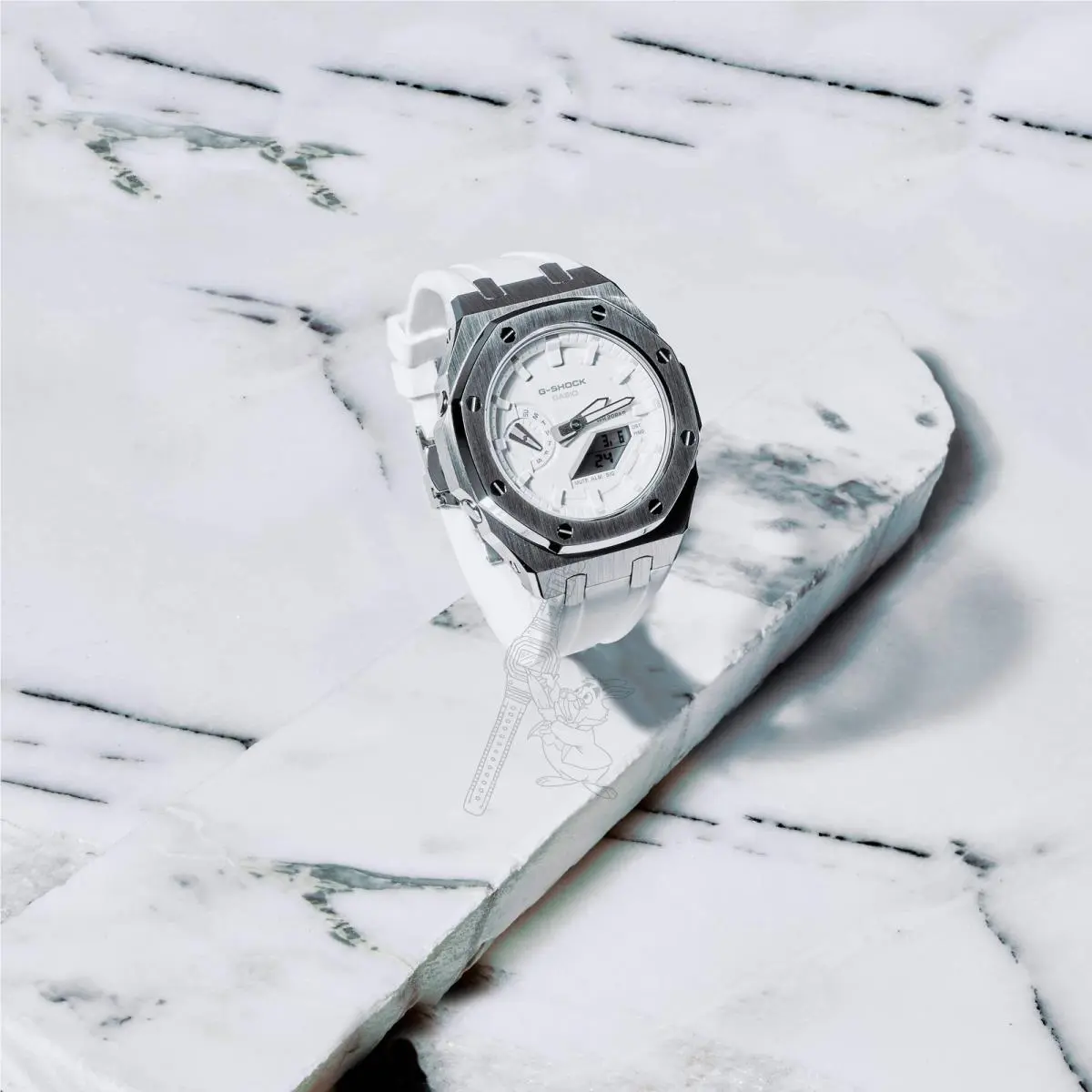GA-2100 G-shock Watch – Metal Case Rubber Strap Mod – White Dial by Casio