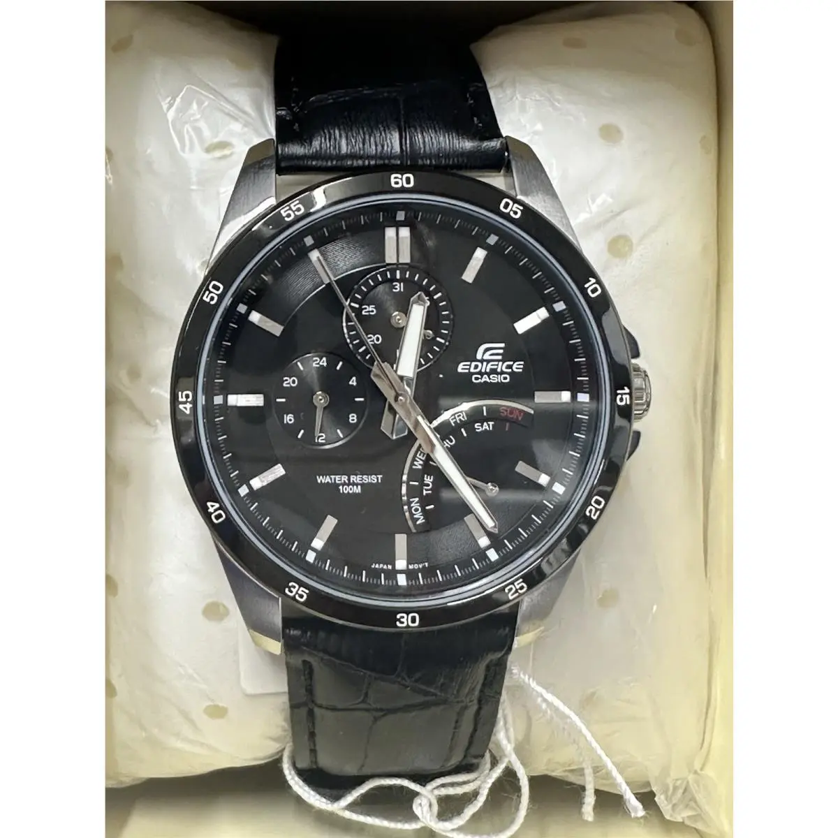 Casio Edifice EF-341L-1A Black Dial Leather Band Men’s Watch
