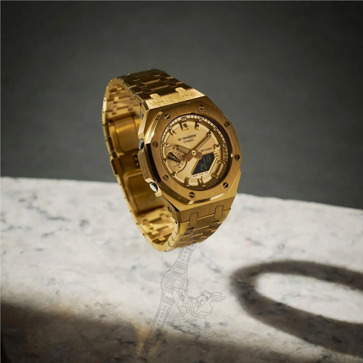 Casio GA-2100 G-shock Watch w/ Gold Metal Case Bracelet Mod – Gold Dial