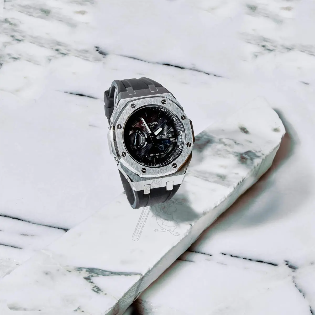 GA-2100 G-shock Watch – Metal Case Rubber Strap Mod – Brick Dial by Casio