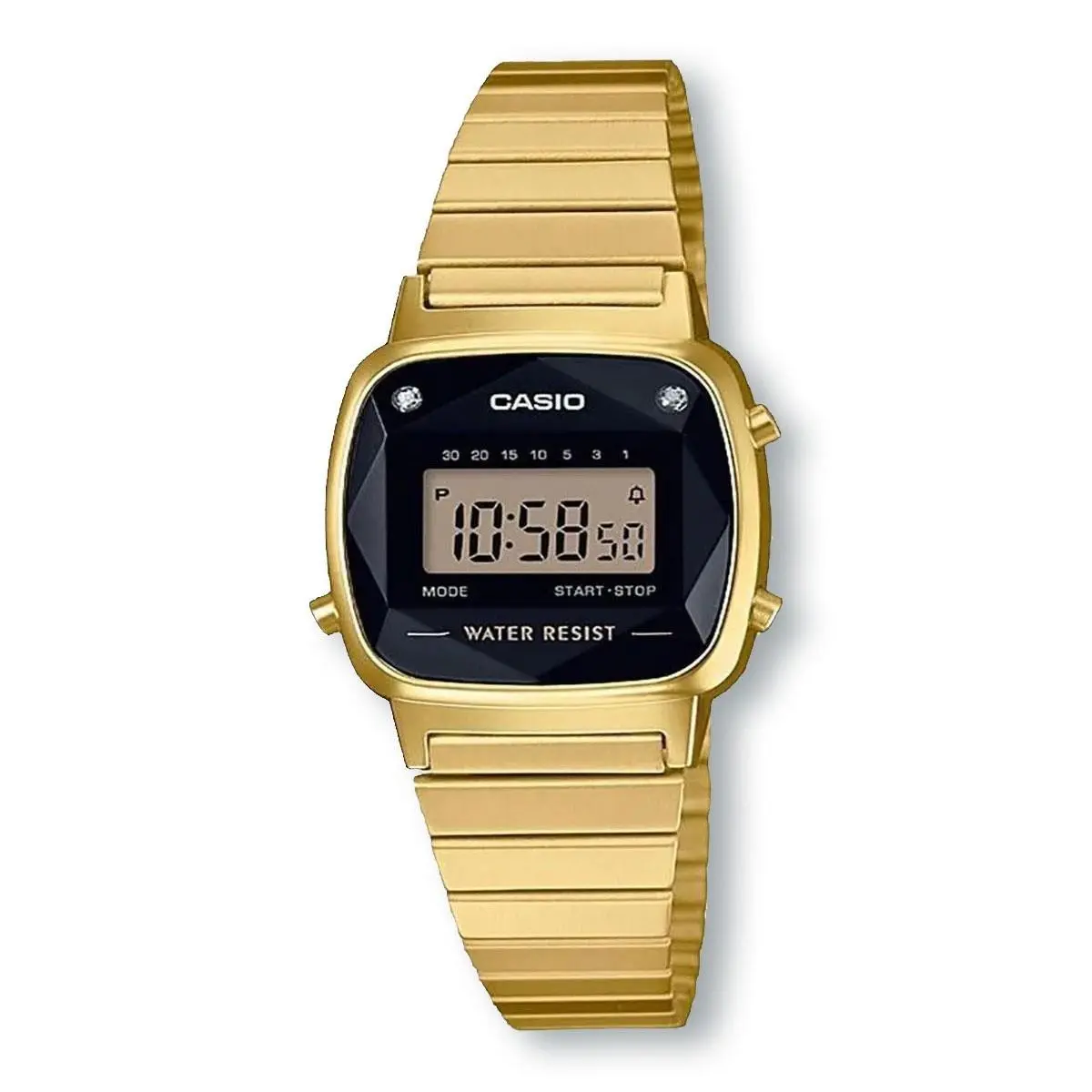 Casio Vintage LA670WGAD-1 Retro Digital Golden Watch with Diamonds