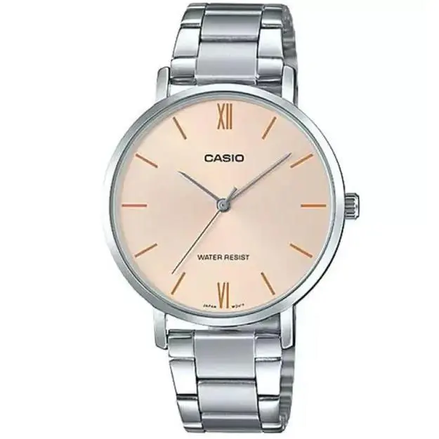 Casio Analog Women`s Stainless Steel Pink Dial Watch LTP-VT01D-4B